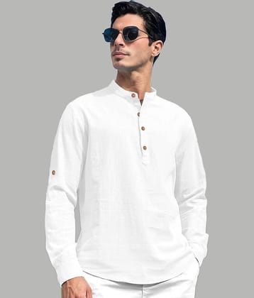 UNI VIBE Cotton Blend Plain Shirt Style Kurta For Men ( Gold )