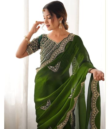 Samah Organza Embellished Regular Saree With Unstitched Blouse Piece ( Multicolor 3 )