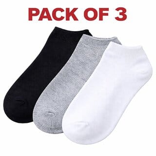 (Pack Of 3) WildProducts Ankle Length Socks For Men And Women -Grey/White/Black - Free Size