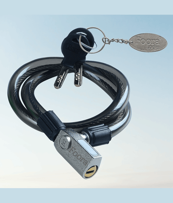 Foora Multipurpose Steel Cable Lock CL-01 Zinc Lock for Cycles, Bikes, Gate, Helmets and Scooters with 2 Ultra Brass Molded Keys (22 inch Approx.) Free Key Chain (Black)