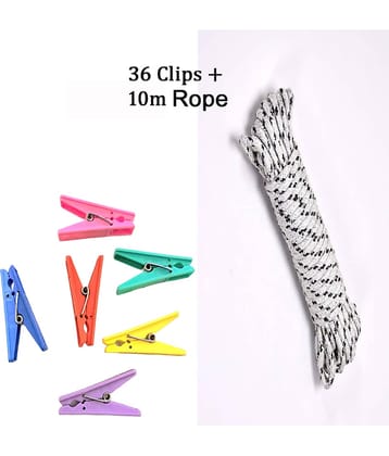 VillWin Hanging Cloth Clips for Drying Clothes Pack of 36 with 10m Rope