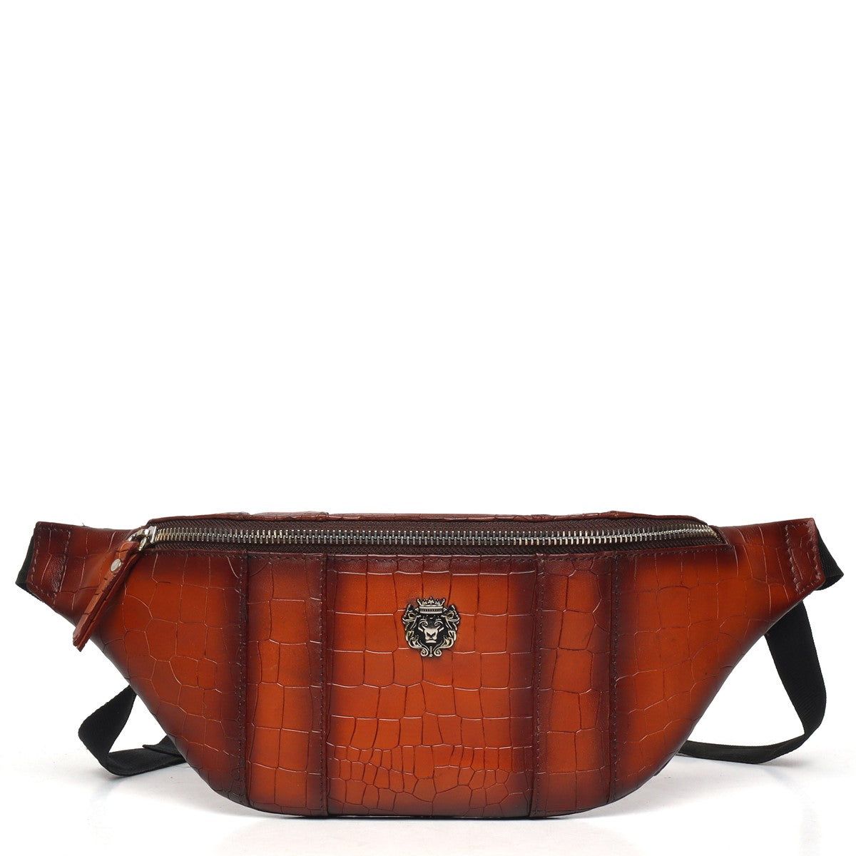 Cross Body Multi Compartment Tan Croco Texture Leather Bag-FS