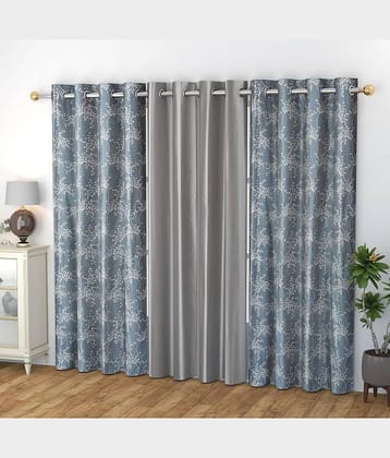 Kraftiq Homes Abstract Semi-Transparent Eyelet Curtain 5 ft ( Pack of 3 ) - Grey