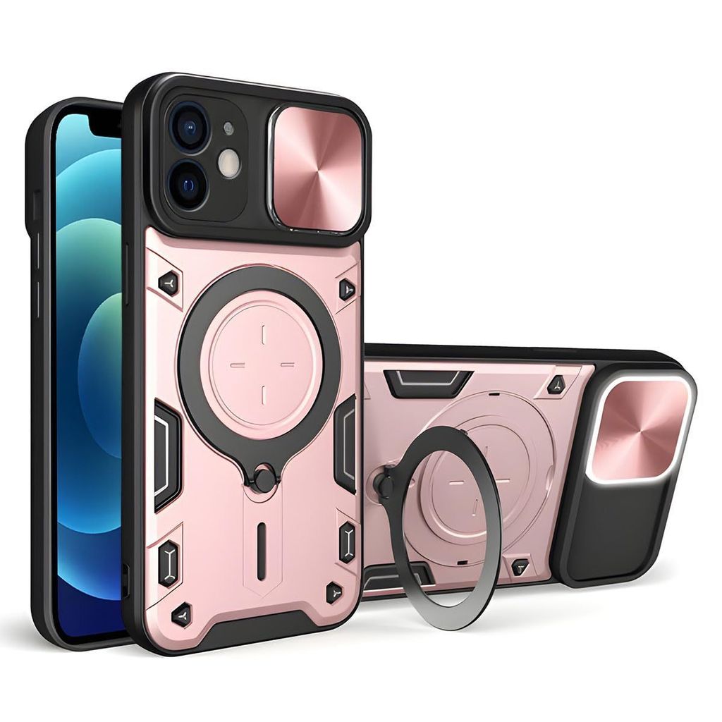 LIRAMARK Case Compatible with Apple iPhone 12 (6.1 inch) with Stand & Slider Camera Military Grade Drop Protection