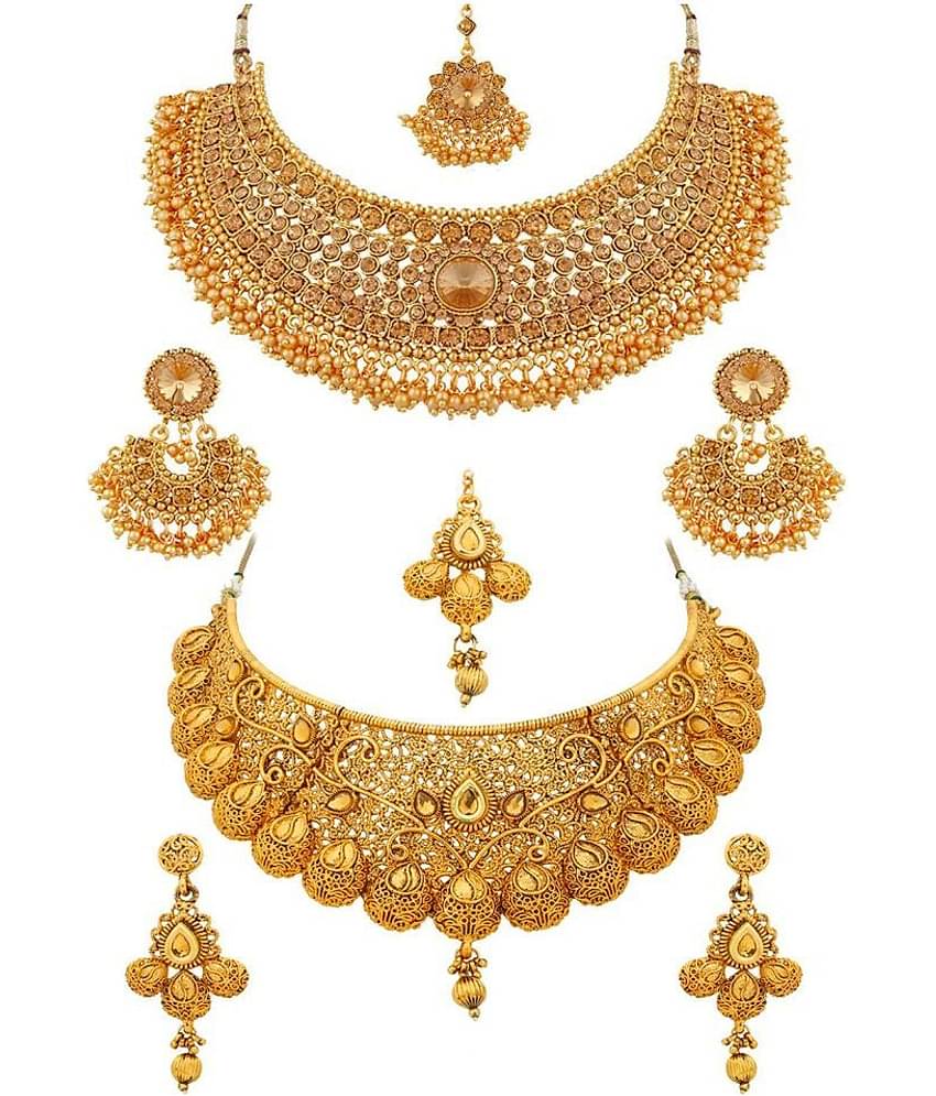 Sukkhi Alloy Golden Choker Traditional 18kt Gold Plated Necklace set Combo