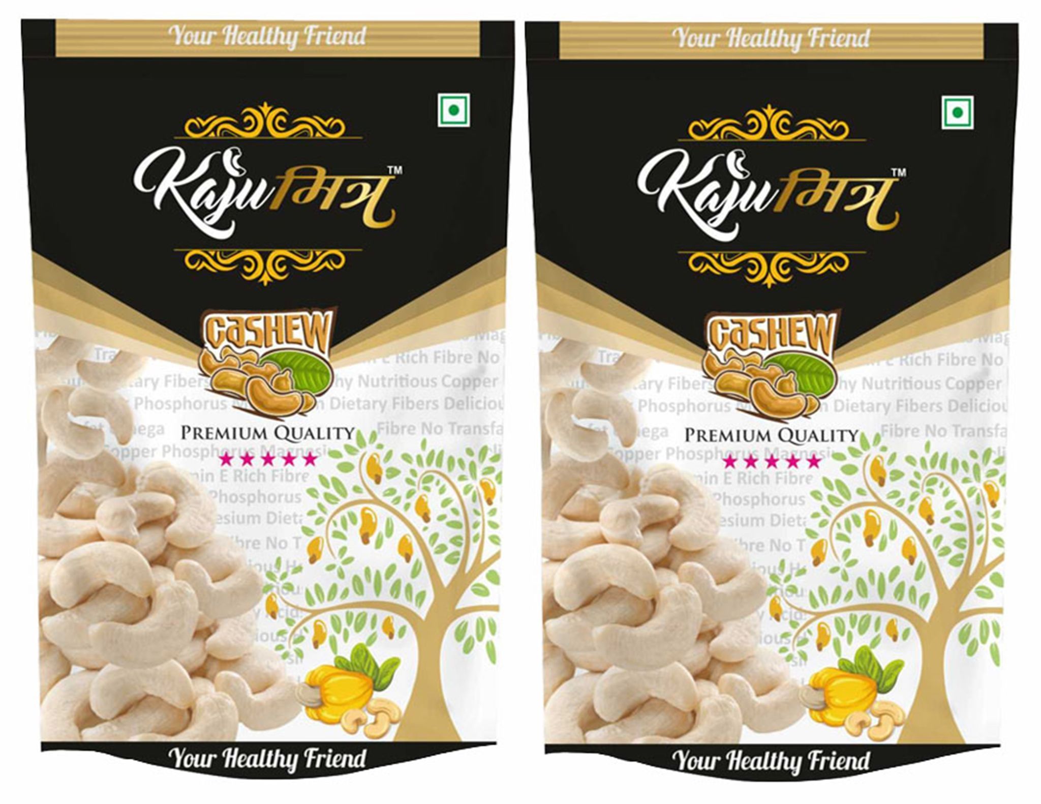 KajuMitra 5 Star Premium Cashew Nuts 400g (Pack of 2 x 200g) | W240 Grade Kaju | Whole Crunchy Fresh Dry Fruits