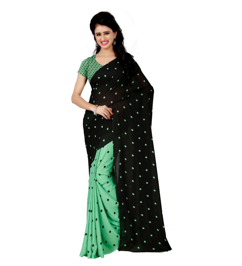 Generic Women's Georgette Saree (Green, 5 - 6 Mtrs)