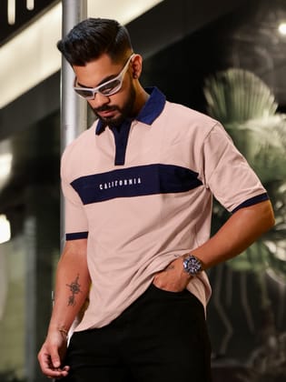 California Pink & Navy Oversized Polo T-Shirt-S