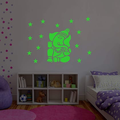 DreamKraft Vinyl Glow in The Dark Ganesha Radium Sticker (Green, 25X25 cm)