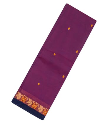 Magenta Chettinad Cotton Saree With Floral Buttas-Magenta