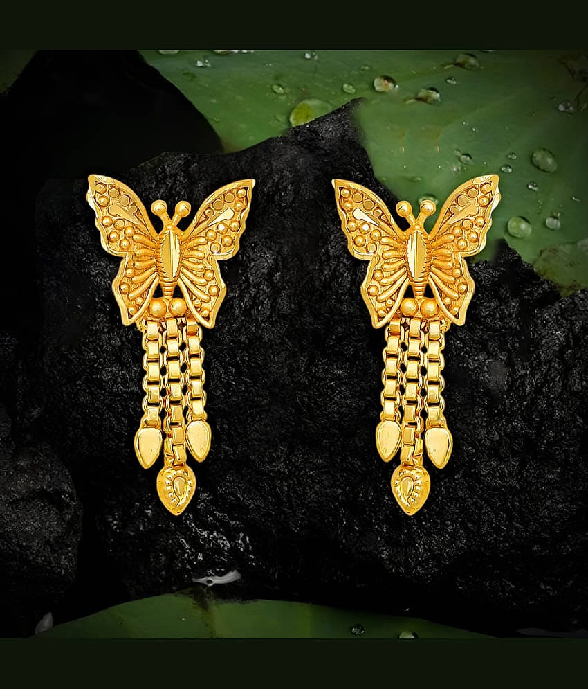 LUV FASHION Golden Stud Earrings ( Pack of 1 )