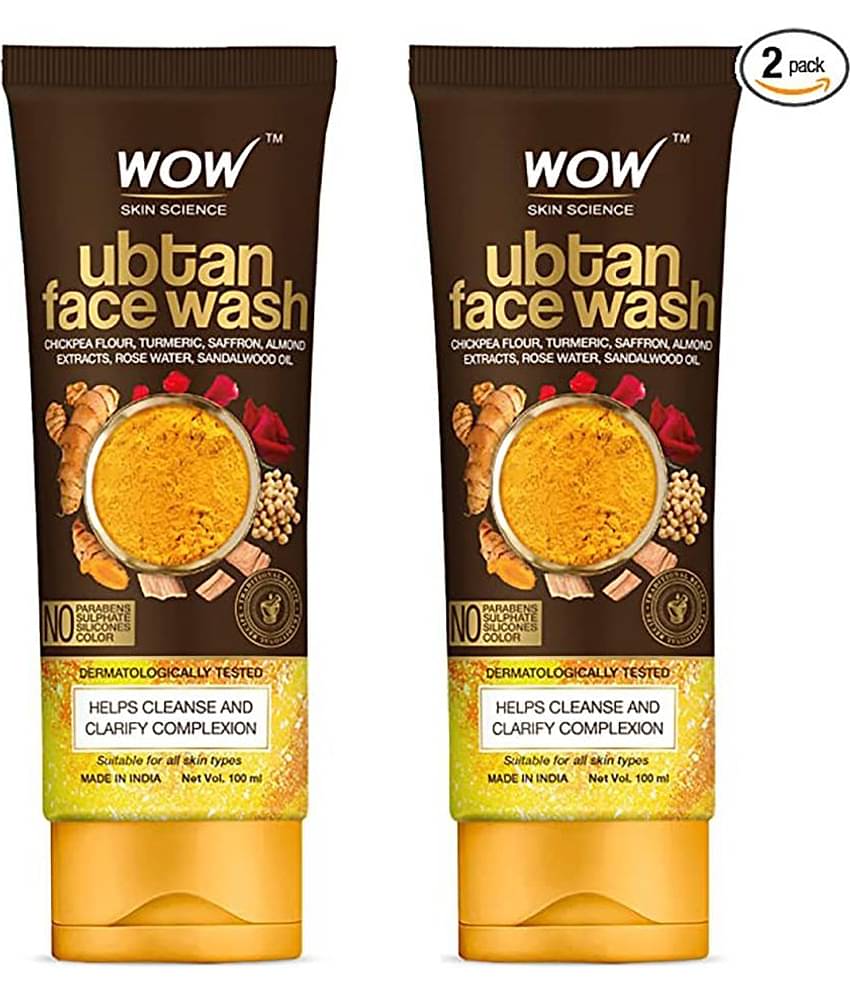 WOW Skin Science Ubtan Face Wash with Chickpea Flour, Turmeric, Saffron, Almond Extract, Rose Water & Sandalwood Oil -Pack of 2 Vol 200mL