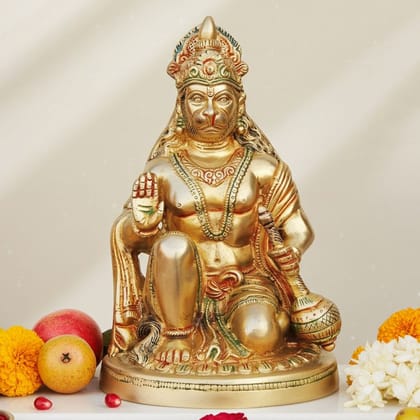 Brass Hanuman Ji Statue - Traditional Home Decor Idol, Height : 9.5 Inch (BSMAS737 A)