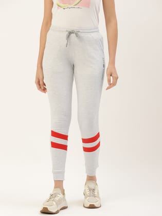 Womens Premium Grey Cotton Lycra Smart Fit Printed Track Pant-S / Grey Melange