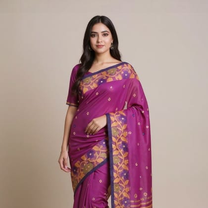 Bengal Cotton Tangail Saree | Purple