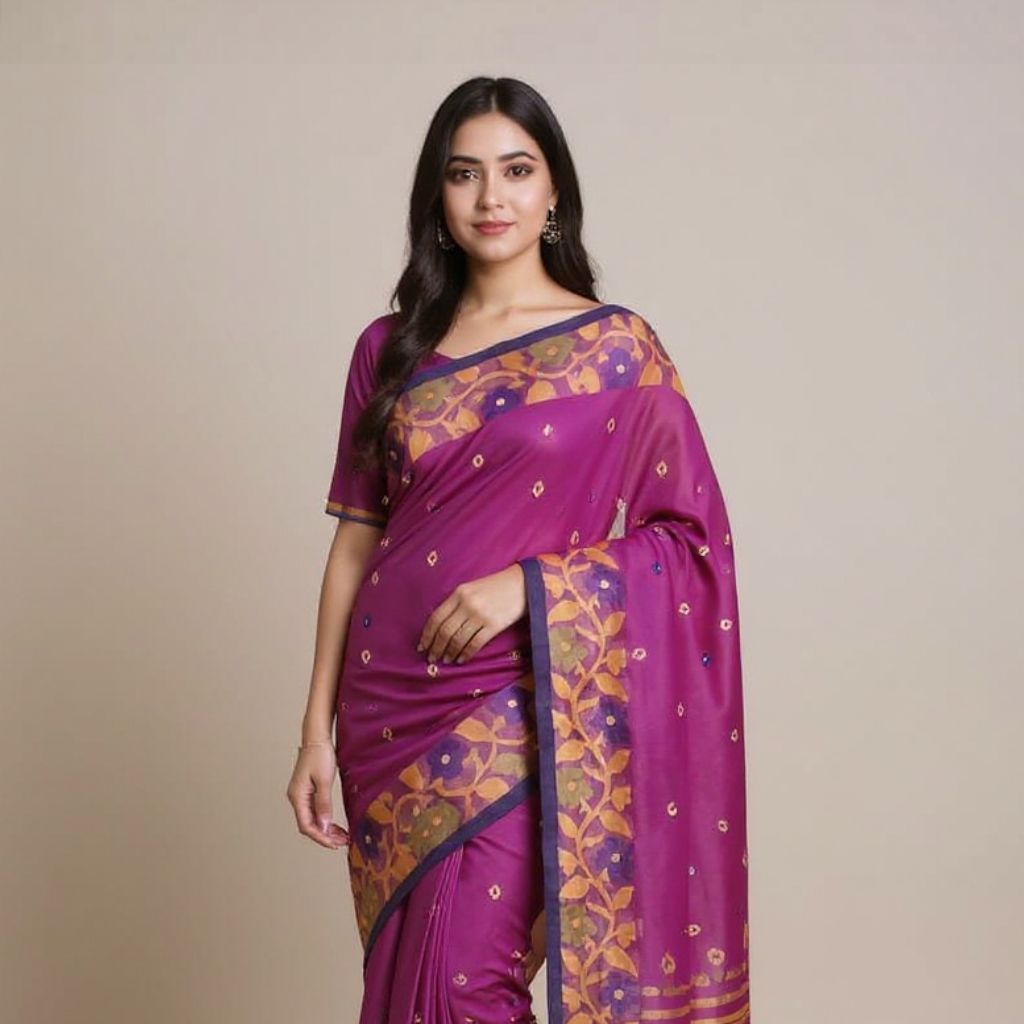 Bengal Cotton Tangail Saree | Purple