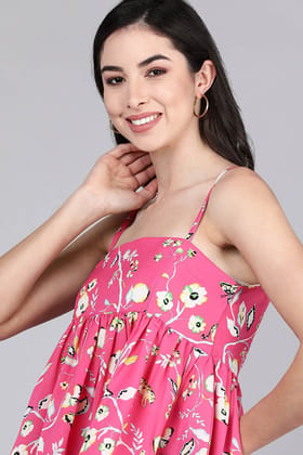 Pink Georgette Floral Print Crop Top VT1180 Pink Georgette Floral Print Crop Top VT1180