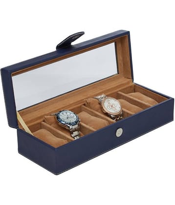 Leather World 6 Watch Box Case Organizer ( Blue)