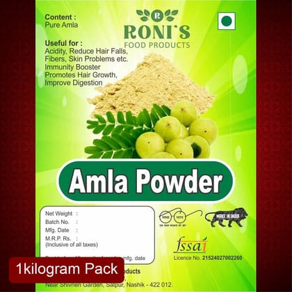 Roni's Amla Powder (1Kg) | Pure Dried Indian Gooseberry Churna | For Hair, Skin & Consumption | Rich Source of Vitamin C