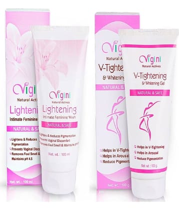 Vigini 100% Natural Actives Whitening &V Tightening Gel Intimate Cleansing Liquid 200 mL Pack of 2