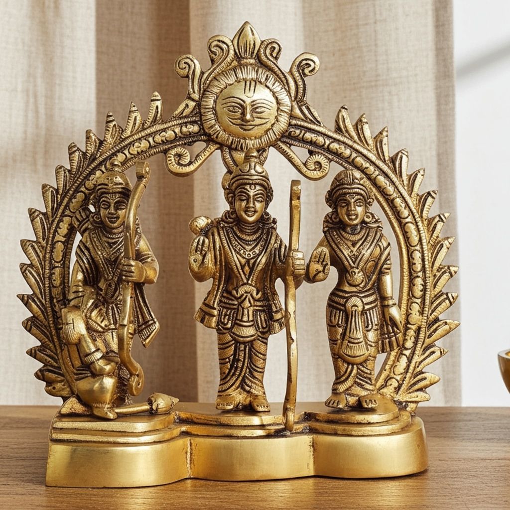 Brass Ram Darbar Decorative Idol | Ram Parivar Murti for Mandir, Height : 7.5 Inch (BSMAS1394 I)