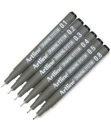 Artline Drawing System Fineliner Pen (Pack Of 6, Black)