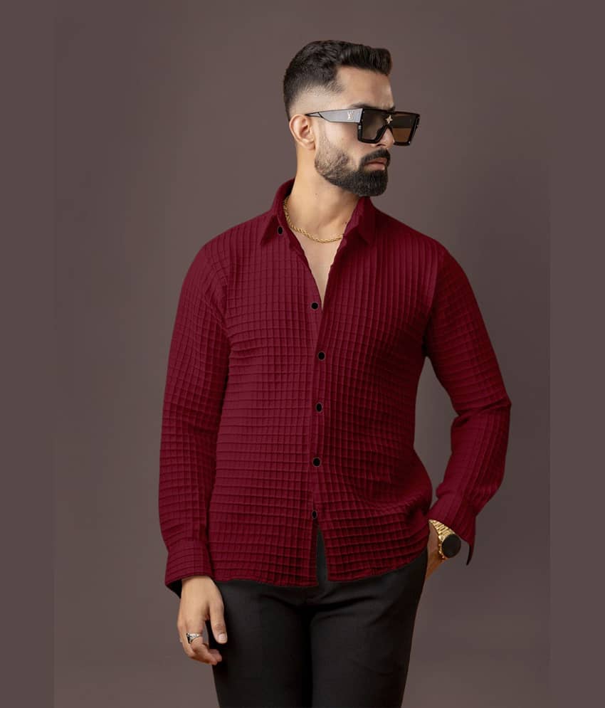 KITWELL Cotton Blend Regular Fit Popcorn Textured Full Sleeves Men's Casual Shirt - Maroon ( Pack of 1 )