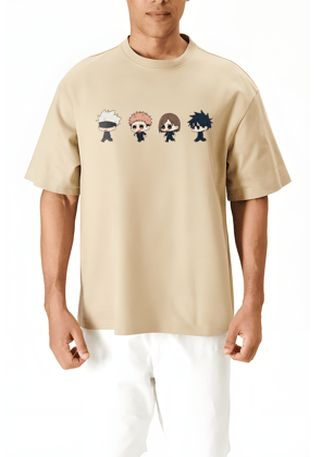Animie Walking Characters Oversized Premium Cotton T shirt-S