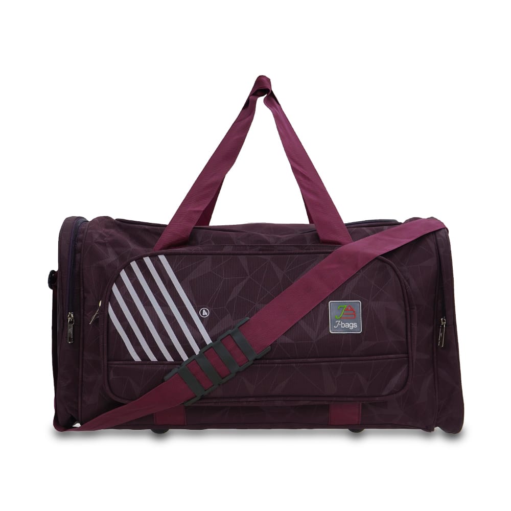JB Geometric Heavy-Duty Multi-Purpose Duffle Bag | 71L Travel & Gym Bag | Water-Resistant Matty Finish | Dual Zipper | External Shoe Pocket | Adjustable Shoulder Strap (Wine, Black, T Blue)