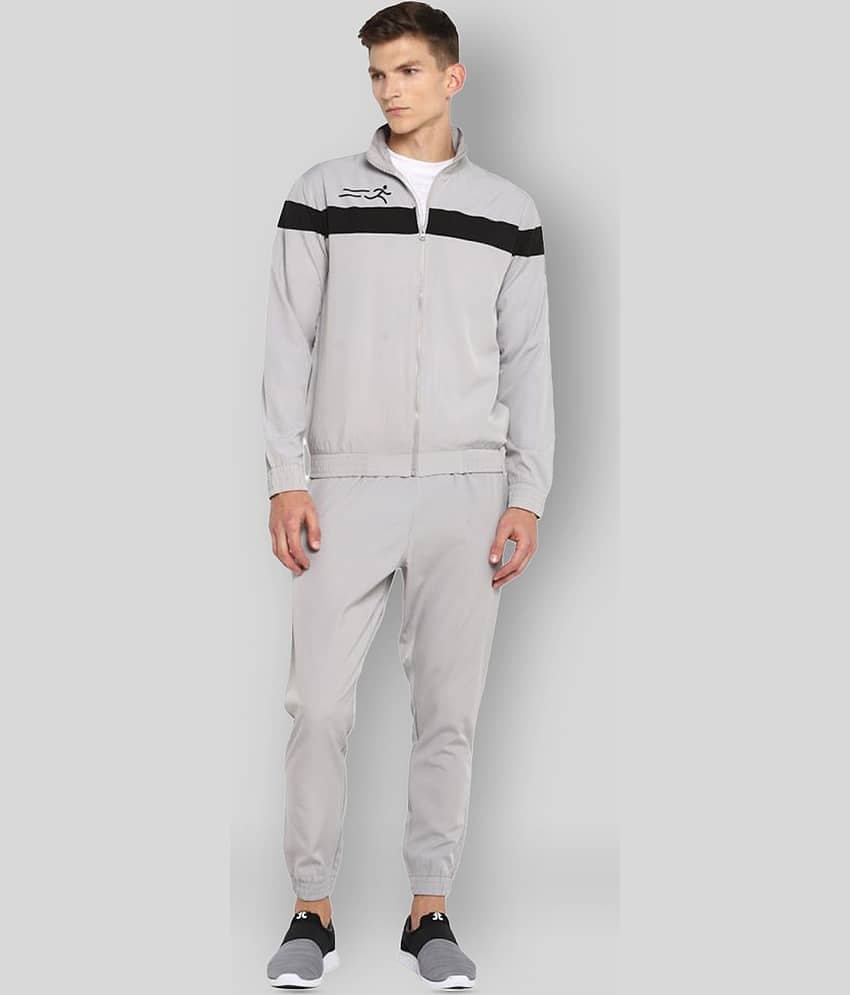 YUUKI - Light Grey Polyester Regular Fit Striped Men's Sports Tracksuit ( Pack of 1 )