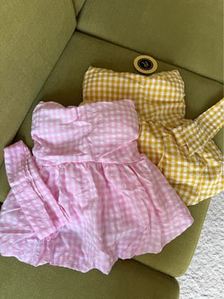 Husky chequered tube top-Pink / XS