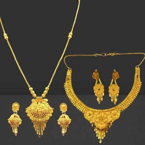 Exclusive One Gram Gold Bridal Combo Set: Choker, Long Necklace, and Earrings