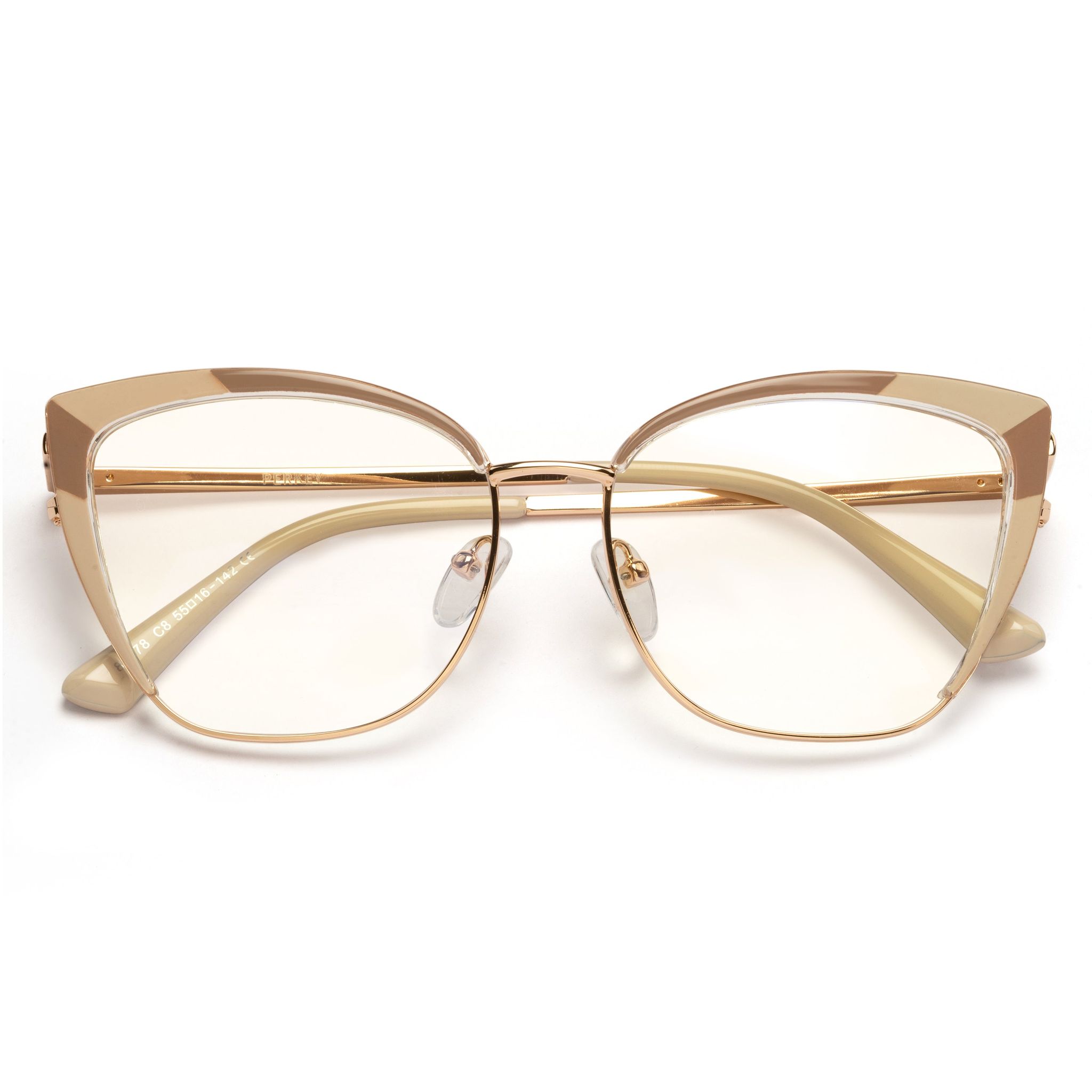 PERKEY Full Rim Cat Eye Blue Light Cut & Antiglare Computer Eyeglasses For Women | Stylish | - OPTL0018-C3-Medium / Cream / Clear