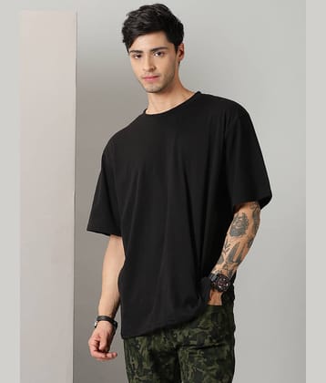 RodZen Cotton Blend Oversized Fit Solid Half Sleeves Men's Round T-Shirt - Black ( Pack of 1 )