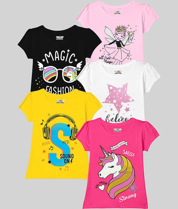 Kuchipoo Pack of 5 Girls Cotton Blend T-Shirt ( Multicolor2 )