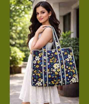 Frionkandy Tote Bag Cotton Set of 1 ( Navy Blue )