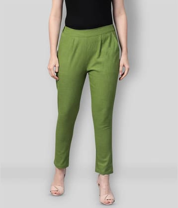 Yash Gallery Cotton Straight Women's Casual Pants ( Green )