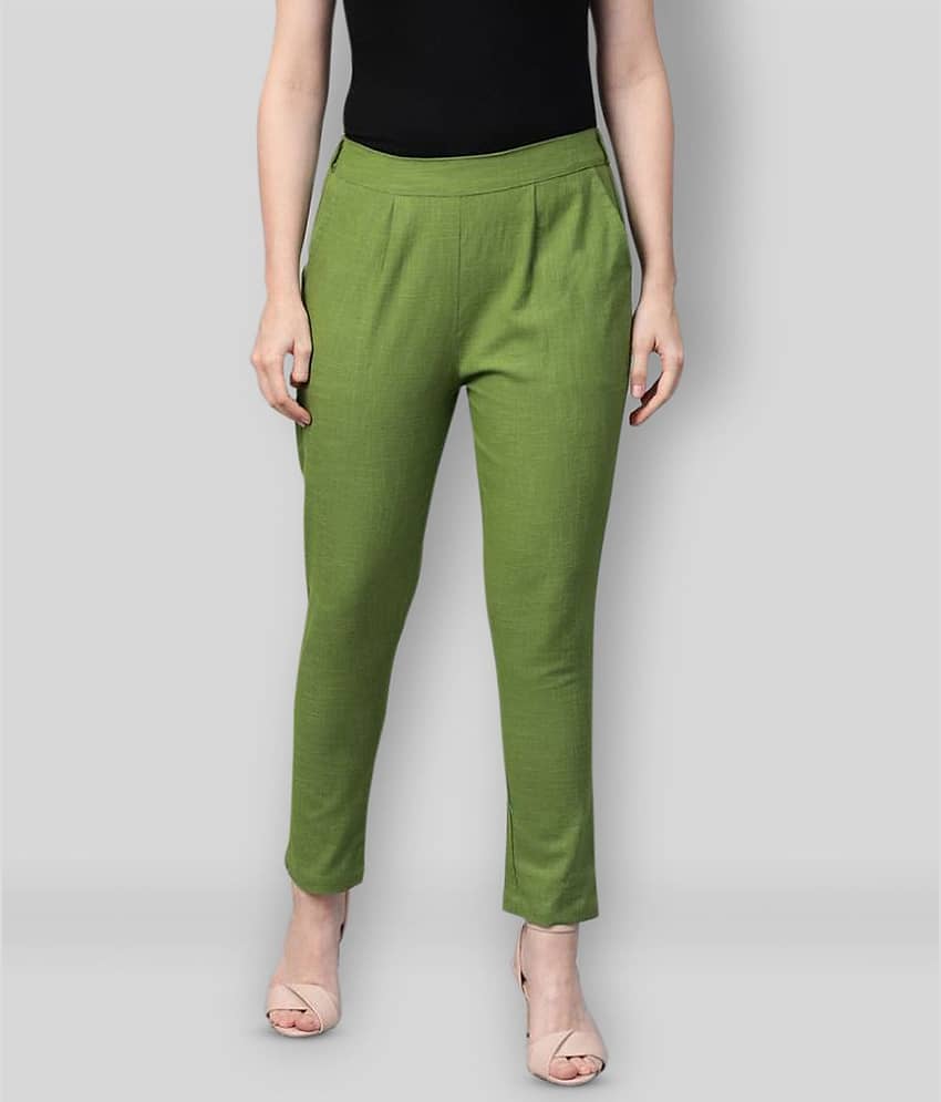 Yash Gallery Cotton Straight Women's Casual Pants ( Green )