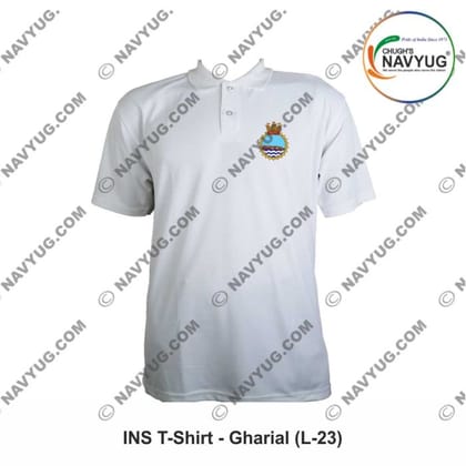 ArmyNavyAir INS Gharial T-Shirt (Small) | Premium Polo with Navy Crest | Casual Defence Wear