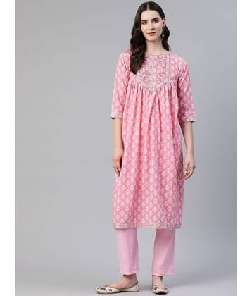 Vbuyz - Pink Cotton Women's Straight Kurti ( Pack of 1 )