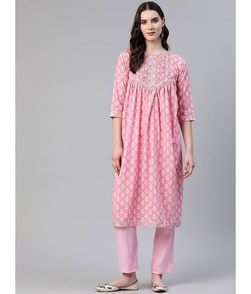 Vbuyz - Pink Cotton Women's Straight Kurti ( Pack of 1 )