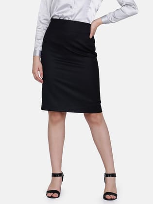 Poly Cotton Straight Skirt - Black-XS