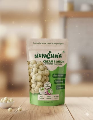 Munchna– Roasted Makhana Cream & Onion | Savoury, Light, Roasted Snack, No Preservatives, High-Protein | 50 Gram