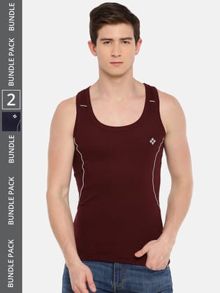 Men's Assorted Pack of 2 Solid Combed Cotton Racerback Styled Gym Vest