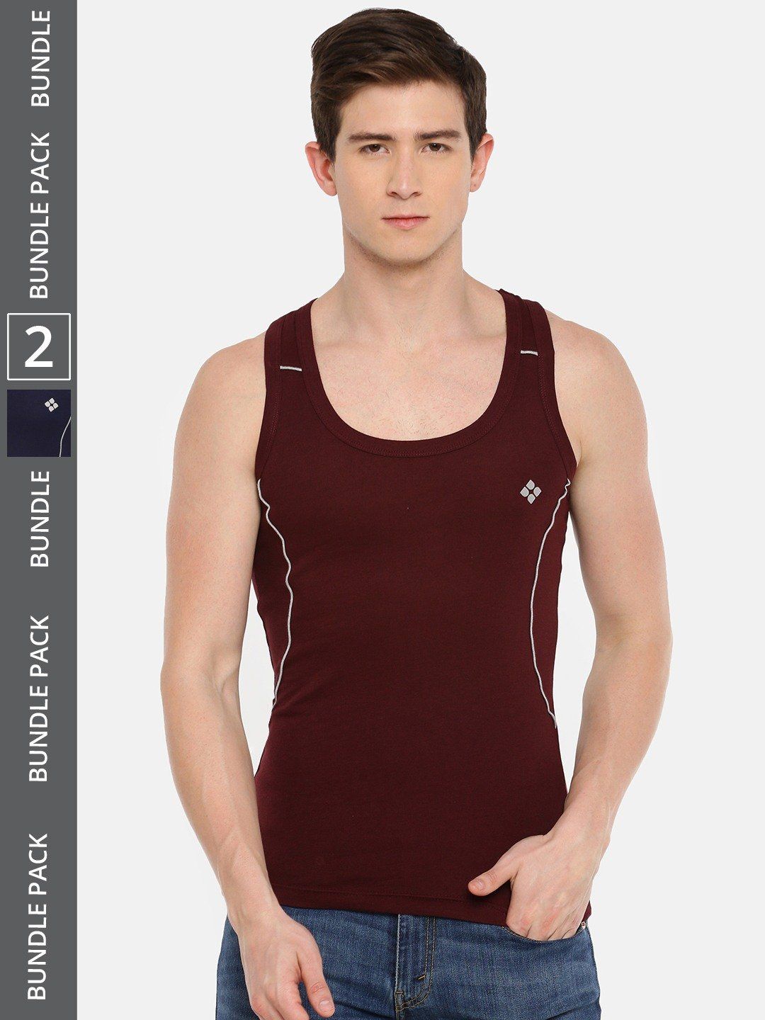 Men's Assorted Pack of 2 Solid Combed Cotton Racerback Styled Gym Vest