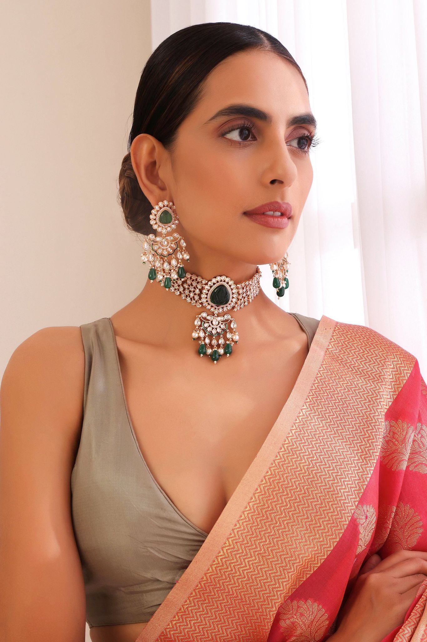 Ira Green Polki Choker Set-Polki
