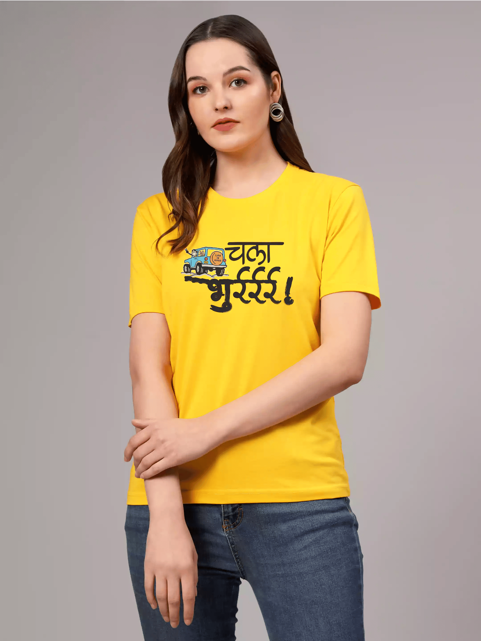 Chala Bhurr Yellow - Sukhiaatma Unisex Marathi Graphic Printed T-shirt-XS-36
