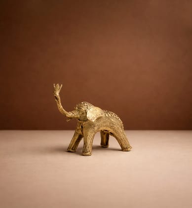 Handcrafted Brass Elephant with Lotus – Small | Tribal Bhareva Craft Showpiece