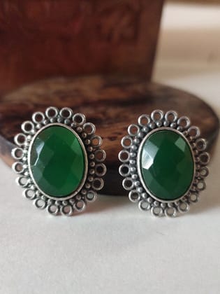 Silver Replica Monalisa Stone Daily Wear Stud Earrings | Sarichka-Green