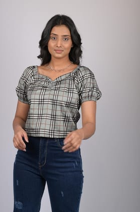 Crop top for women half sleeve top for womens party wear  Checks Crop Top With Designer Neck (OTL-TPS1068)-Multicolour / S